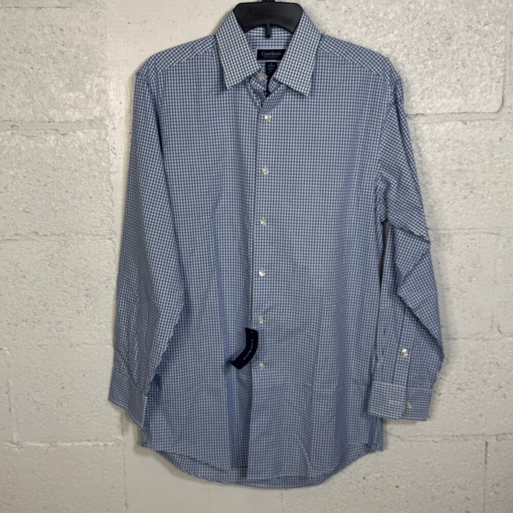 Club Room Men's Regular-Fit Dress Shirt, blue check 14-14.5 32-33  $50